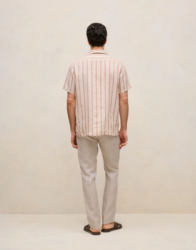 Trenery - Linen Tent Stripe Camp Shirt in Sand