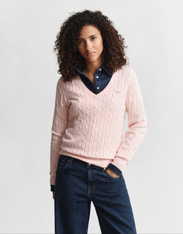 Gant - Stretch Cotton Cable V-Neck Knit