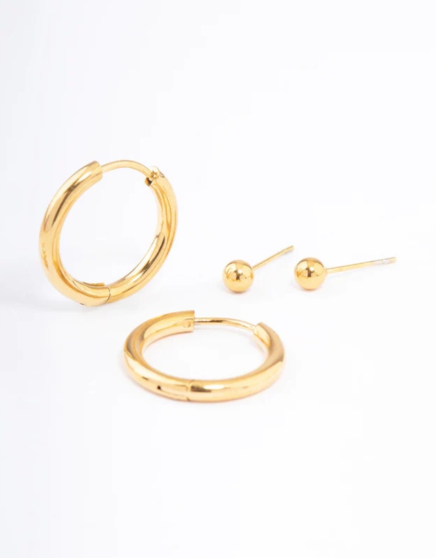 Lovisa - Waterproof Gold Plated Stainless Steel Basic Cubic Zirconia Earrings Pack