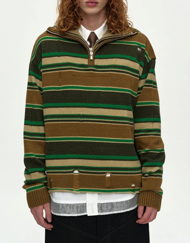 Andersson Bell - Double Layered Stripe Half Zip-Up Sweater