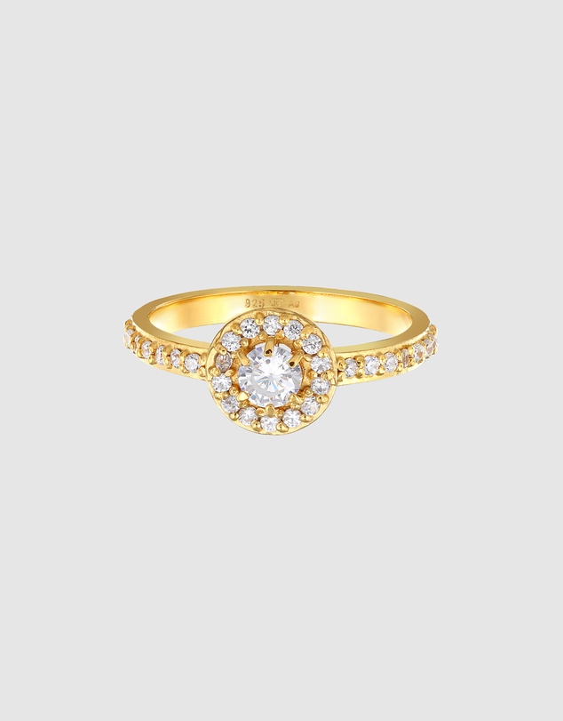 Elli Jewelry - Zirconia Solitaire Engagement Ring in Gold-Plated 925 Silver