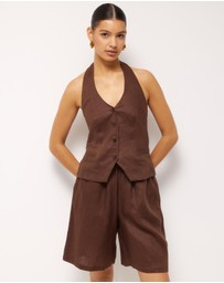 AERE - Ana Linen Button Front Halter Top