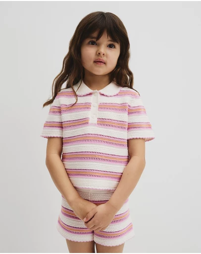 Country Road - Australian Cotton Short Sleeve Collar Knit Top