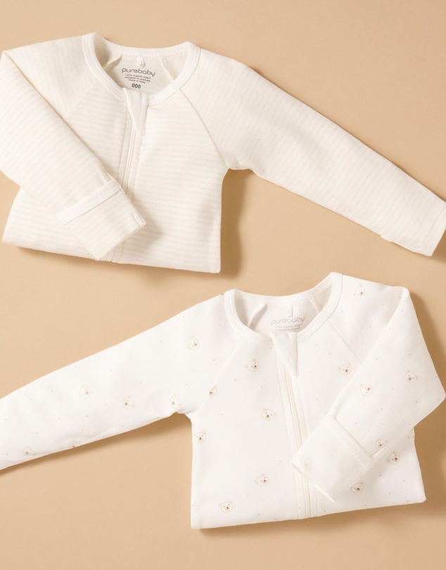 Purebaby - 2 Pack Zip Growsuit-Babies