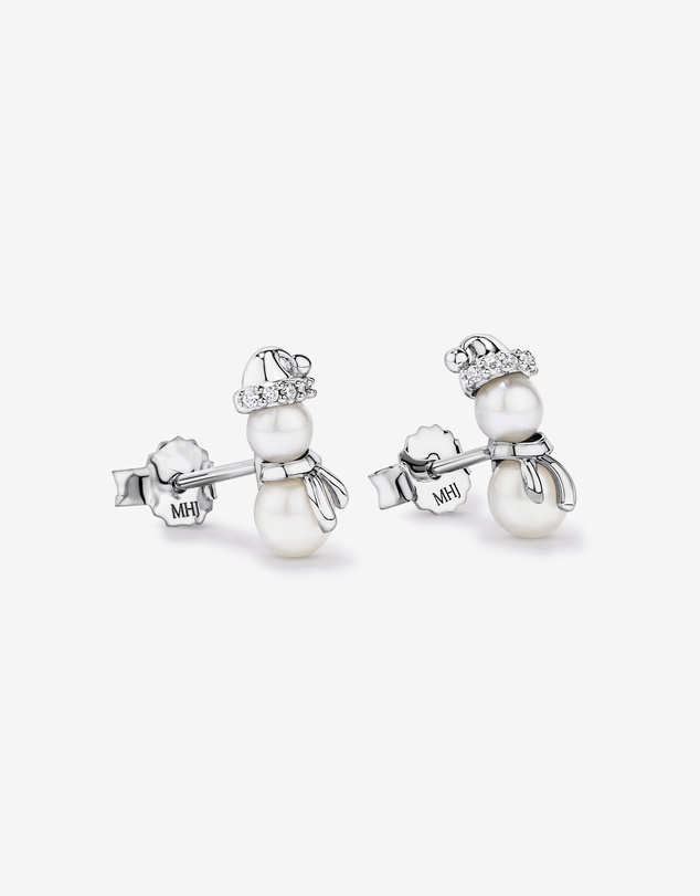 Michael Hill - Cultured Freshwater Pearl and Cubic Zirconia Snowman Stud Earrings in Sterling Silver