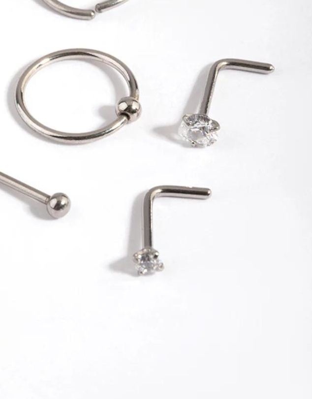 Lovisa - Surgical Steel Diamante Mixed Nose Ring 6-Pack