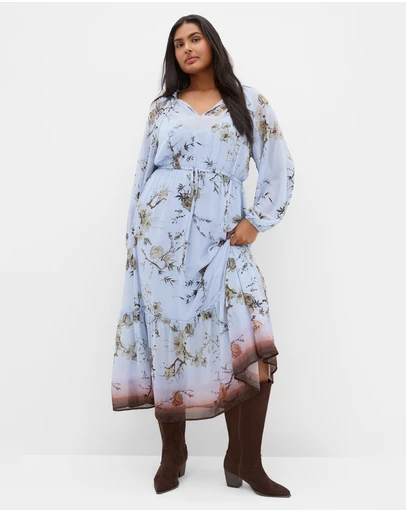 City Chic - Plus size Love Border Print Maxi Dress - cornflower