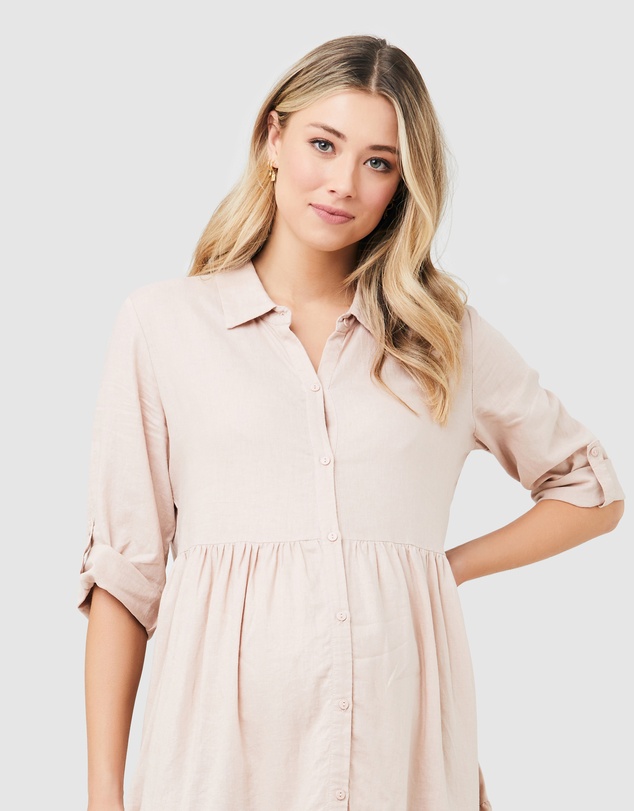 Ripe Maternity - Adel Linen Button Through Dress