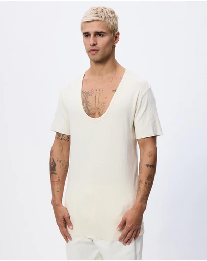 Surrounded By Ghosts - The Grossite Slim Low Neck Rib Knit T-Shirt