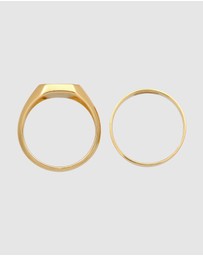 Kuzzoi - ICONIC EXCLUSIVE - Ring Men Signet Band Square Set of 2 with Enamel in 925 Sterling Silver Gold Plated