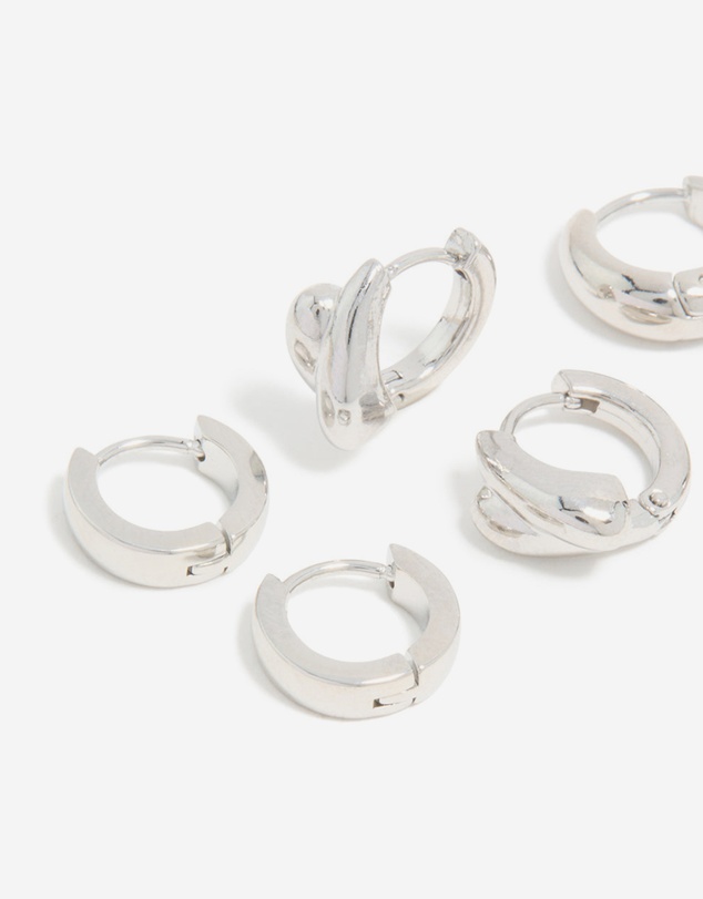 Lovisa - Waterproof Stainless Steel Chunky Huggie Earrings 3-Pack