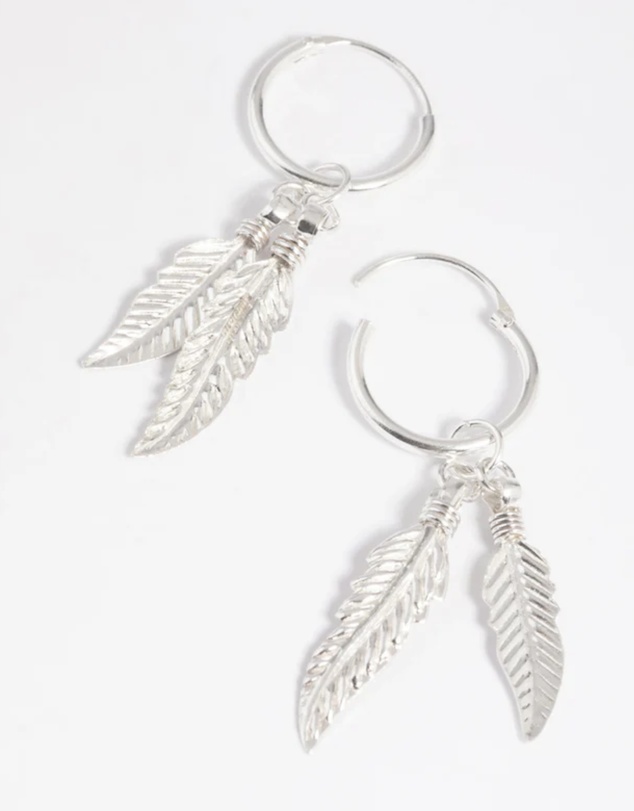 Lovisa - Sterling Silver Leaves Huggie Hoop Earrings