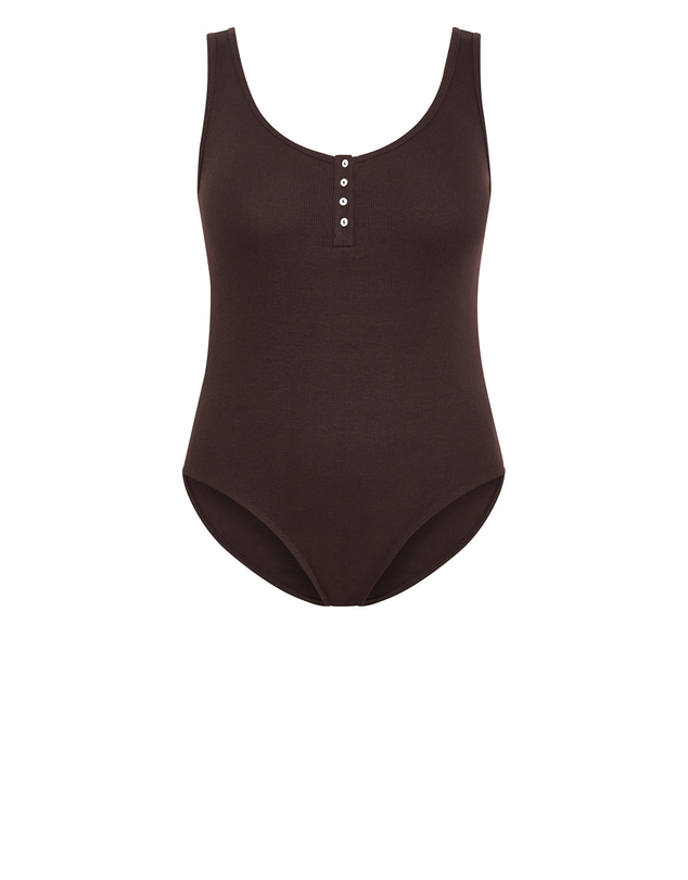 City Chic - Plus size Tara Rib Tank Bodysuit - chocolate
