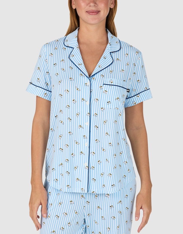 Kate Spade - Printed Modal Button Up Short Sleeve Long Pyjama Set