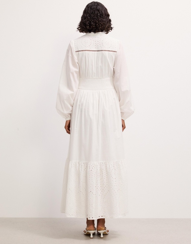 The Fated - Shirred Waist Broderie Hem Midi Dress