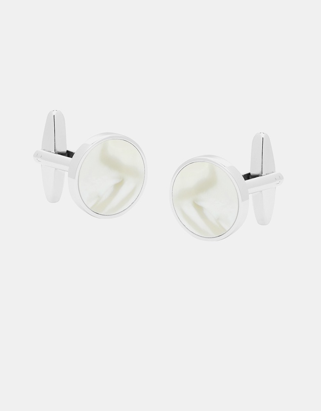 Buckle - Round White Mother of Pearl Cufflinks