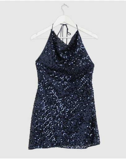 Revibe - Repaired Shona Joy Everly High Neck Cowl Mini Dress - AU 8