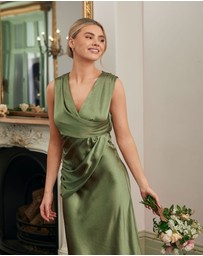 Six Stories - Plunge Drape Detail Satin Bridesmaid Dress