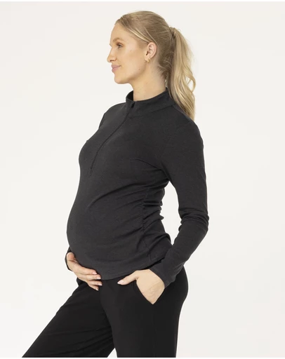 Angel Maternity - Maria Maternity Quarter Zip Winter Thermal in Charcoal