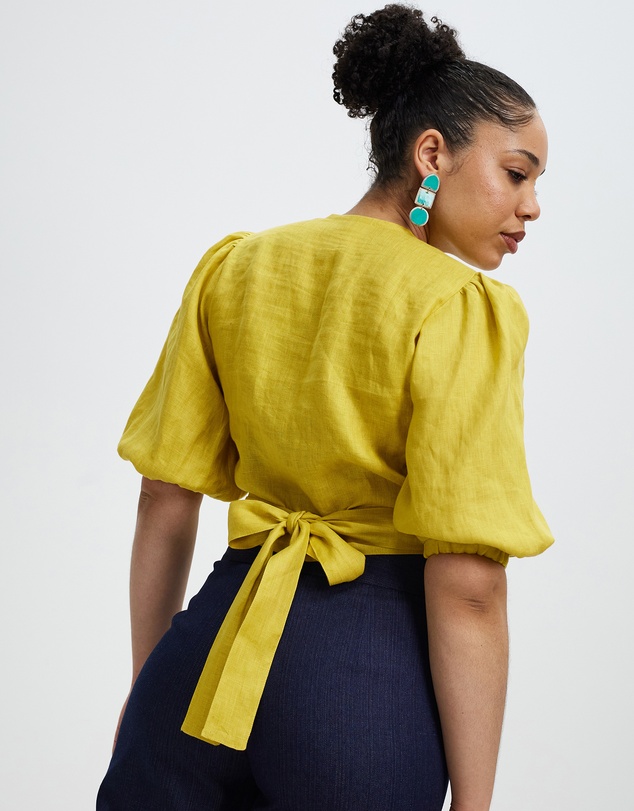 The Social Outfit - Linen Crush Wrap Top