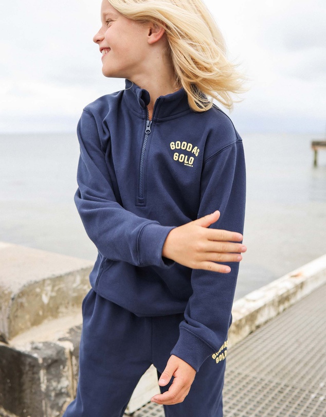 Skwosh - Good As Gold Kids Half Zip Sweat in Navy
