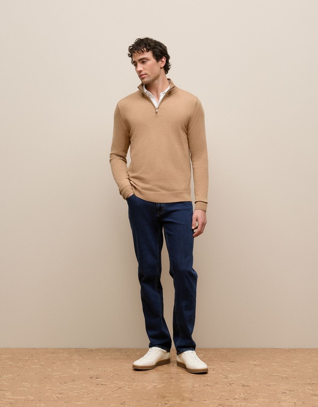 Trenery - Merino Half Zip in Camel