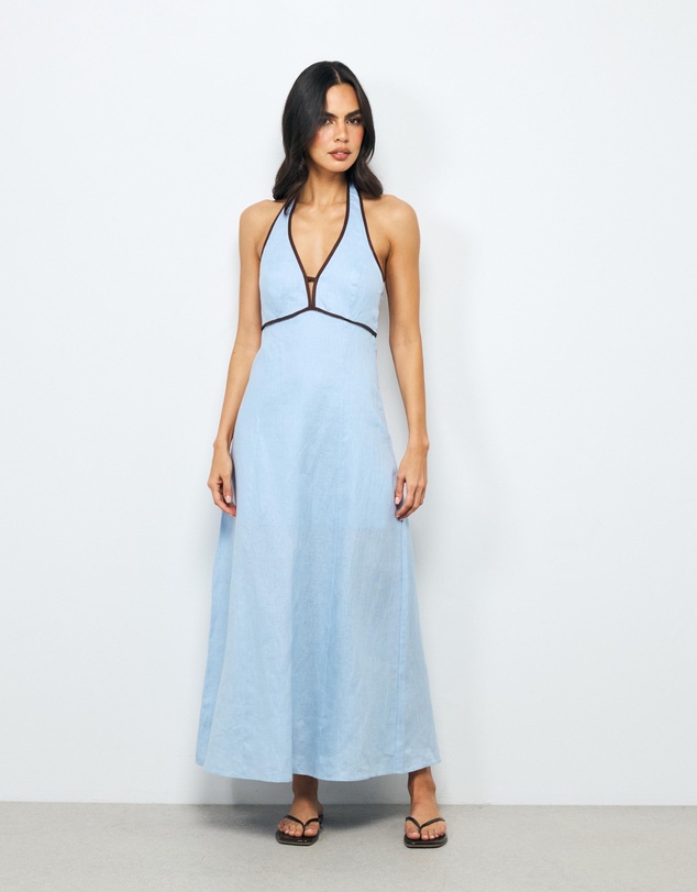 AERE - Lumi Contrast Bind Linen Midi Dress