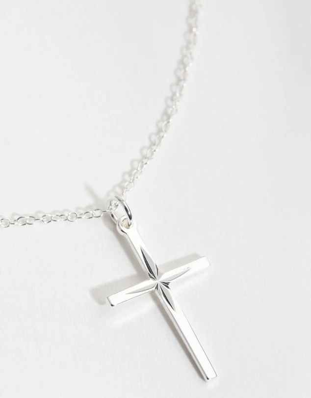 Lovisa - Sterling Silver Diamond Cut Cross Necklace