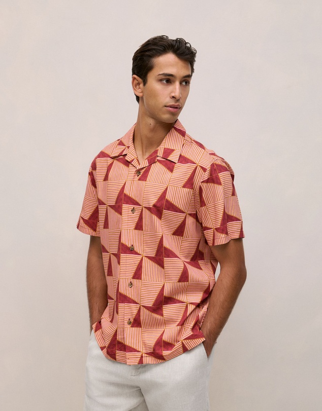 Trenery - Escher Camp Collar Shirt in Crimson