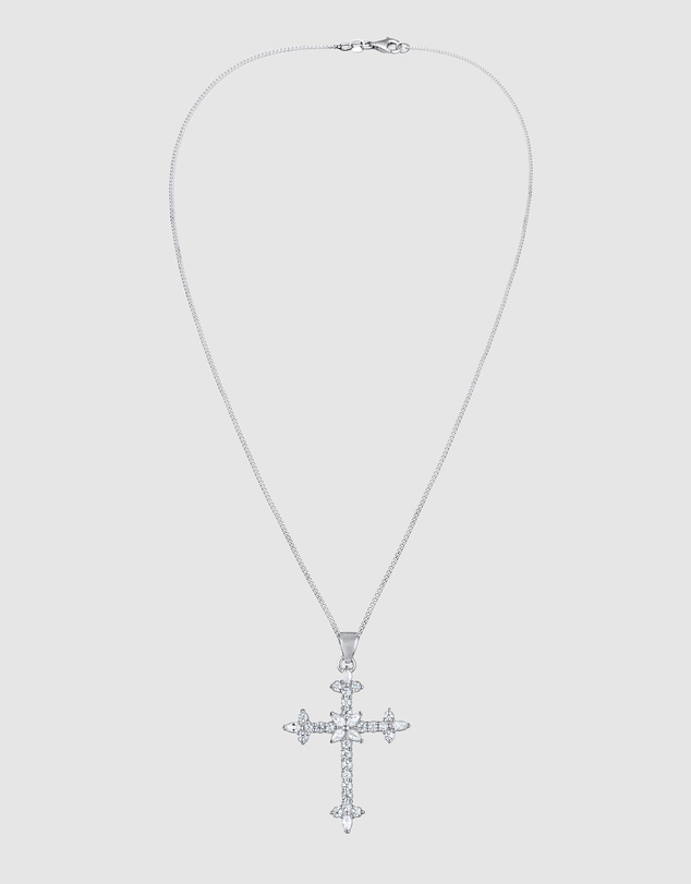 Elli Jewelry - Necklace Cross Zirconia 925 Sterling Silver