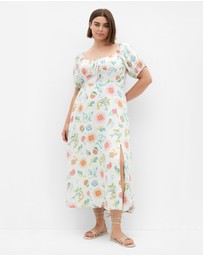 City Chic - Plus size Abbie Short Sleeve Ocean Print Maxi Dress - white