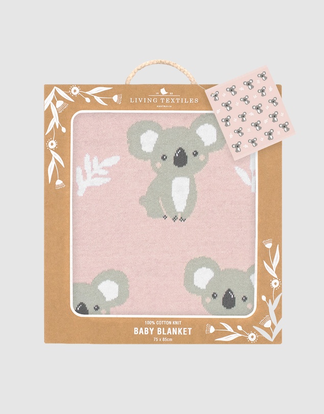 Living Textiles - Australiana Jacquard Blanket - Koala/Blush