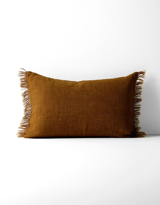 Aura Home - Vintage Linen Fringe Rectangle Cushion