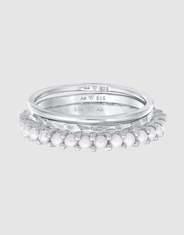 Elli Jewelry - Ring Stack Of 3 Set with Synthetic Pearl in 925 Sterling Silver