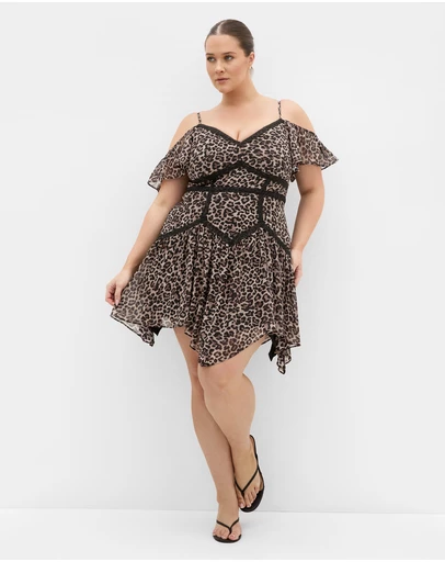 City Chic - Plus size Alex Leopard Print Mini Dress - chocolate