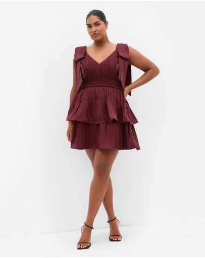 City Chic - Plus size Betty Bow Mini Dress - dark cherry