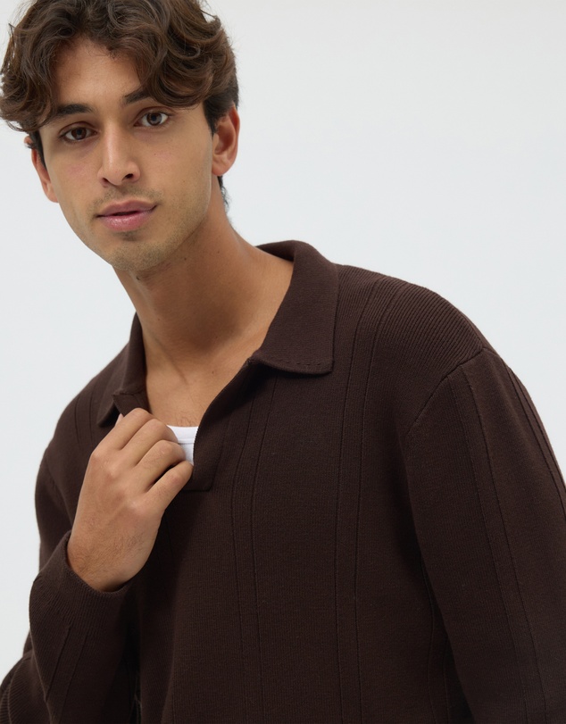 AERE - Textured Long Sleeve Polo