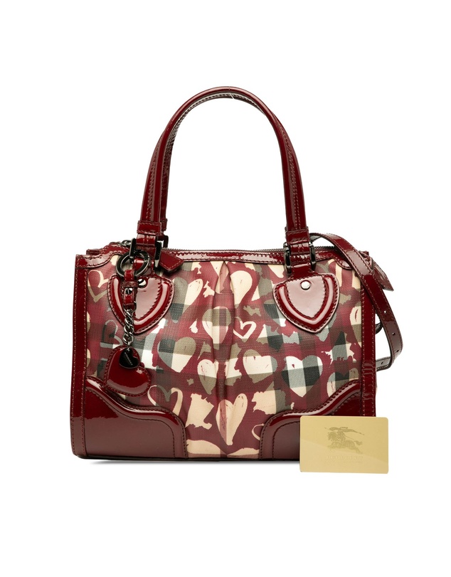 Pre-Loved by Azura Reborn - Pre-Loved Patent Trimmed House Check Coated Canvas Hearts Pilgrim Satchel