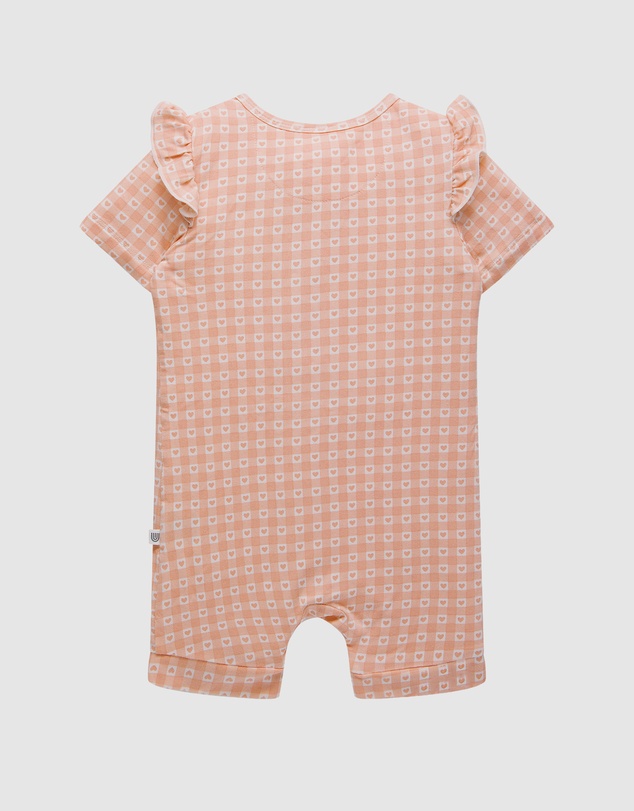 Kynd Baby - Day Or Night Short Sleeve Frill Onesie in Heart Gingham