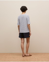 Trenery - Australian Cotton Stripe Half Sleeve T-shirt in Night Sky