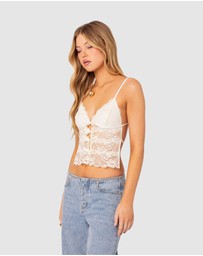 EDIKTED - Cara Sheer Lace Open Back Top