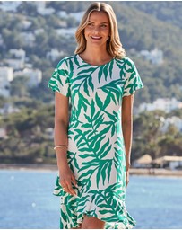 Sosandar - Palm Print Ruffle Detail Shift Dress
