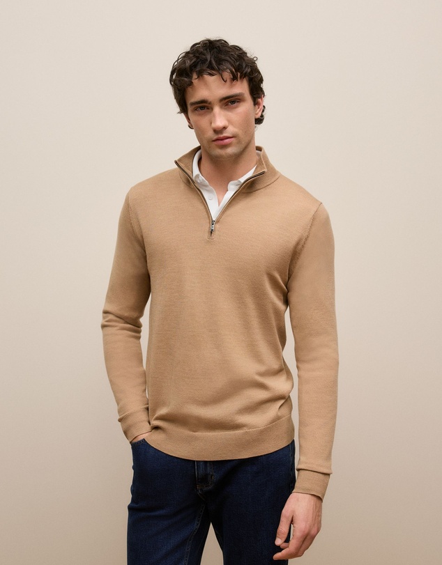 Trenery - Merino Half Zip in Camel