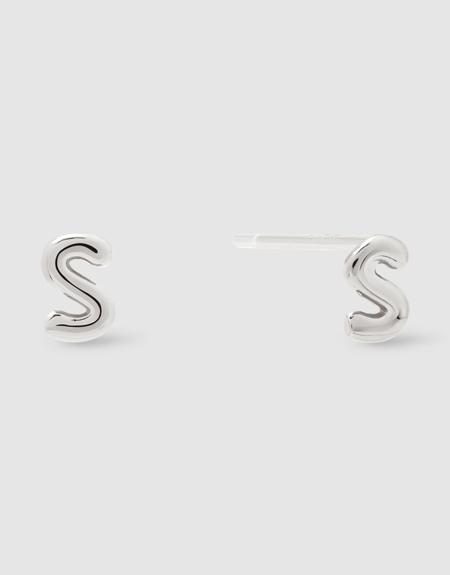 Wanderlust + Co - Alphabet Bubble Silver Stud Earrings - Letter S