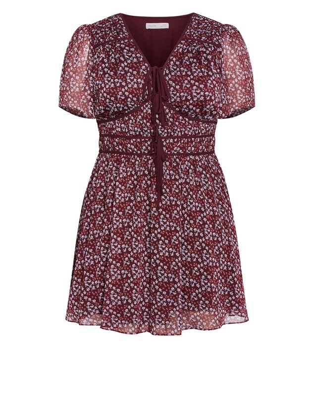City Chic - Plus size Cara Ditsy Print Mini Dress - berry