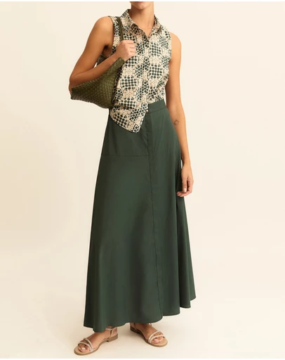 Emme - Dark Green Cotton Popeline Skirt
