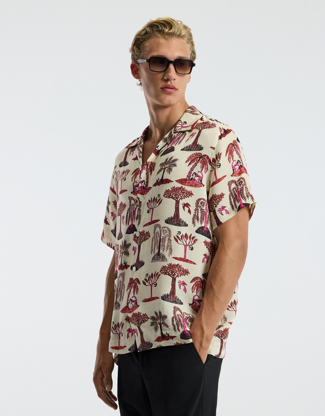 Calibre - Island Print Short Sleeve Shirt Pink