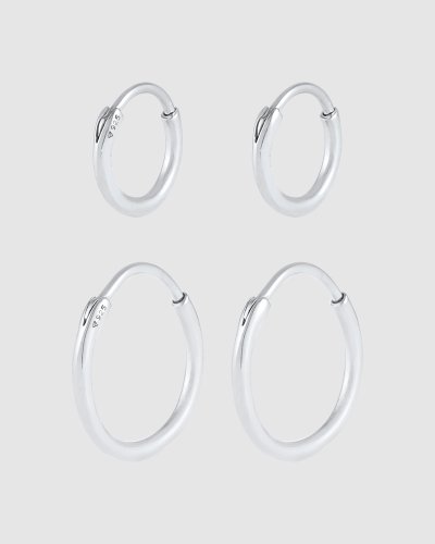Earrings Creole Set Duo Basic in 925 Sterling Silver