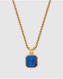 Nialaya Jewellery - Men's Gold Necklace with Square Blue Lapis Pendant