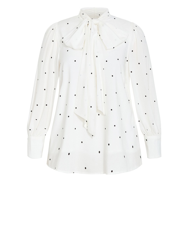 City Chic - Plus size Kensie Spot Neck Tie Top - ivory